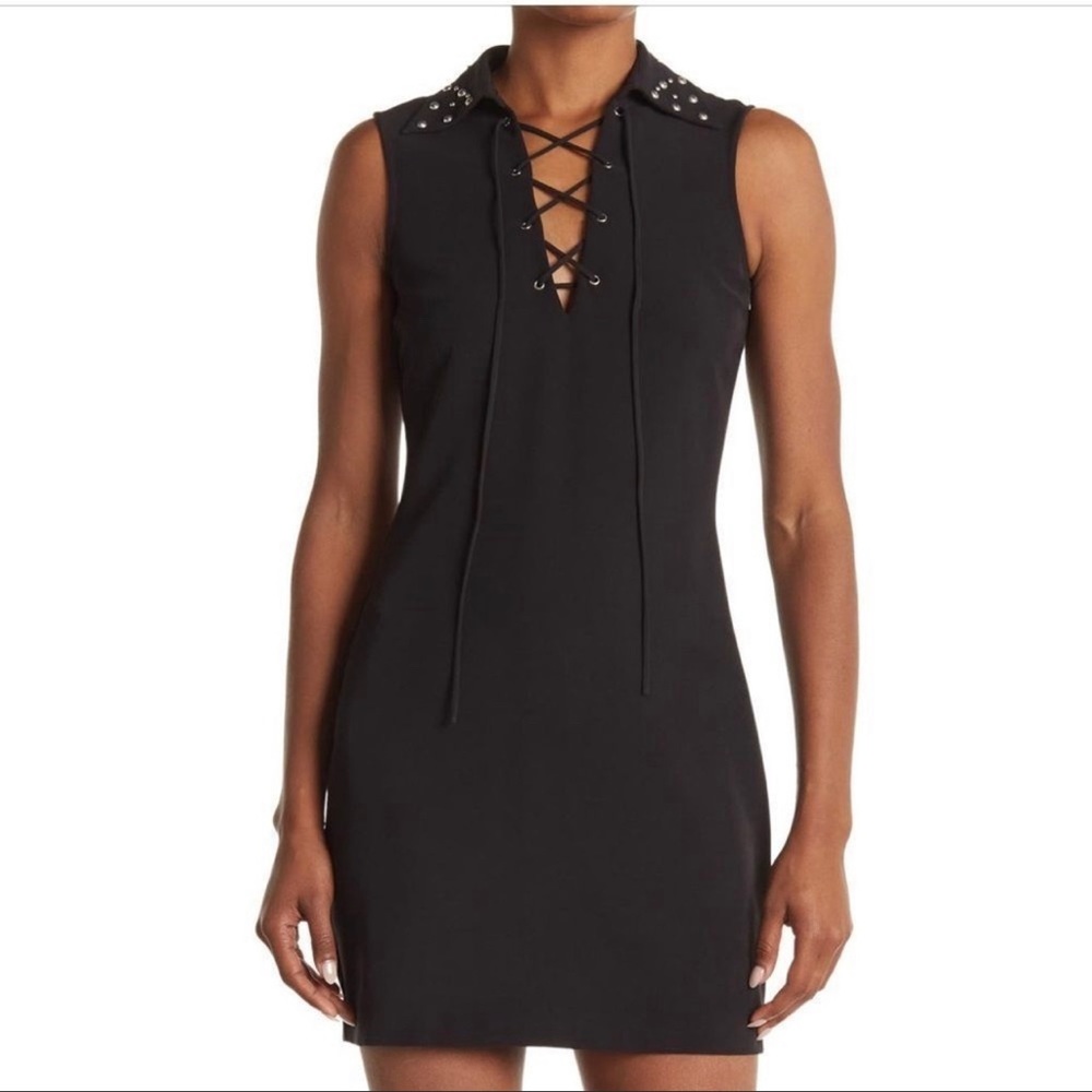 Jeremy Scott Black Studded Lace-Up Sleeveless Mini Dress – Silver Hardware US 6